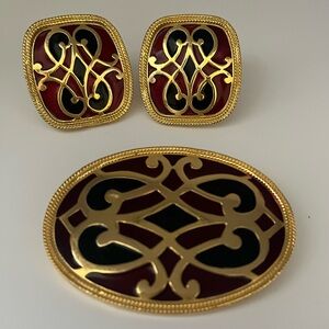 Bold Vintage Jewelry Set – The Limited, 1988 – Red Black Gold Filigree